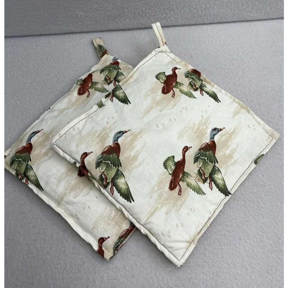 VTG Handmade Mallard Duck Pot Holders Set of 2 Rustic Cabin Lodge Kitchen Decor